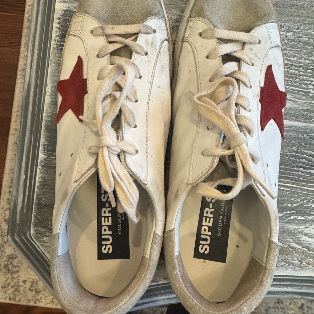 Golden Goose White and Red Athletic Shoes